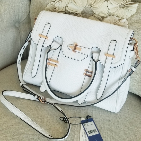 Rebecca Minkoff Jules Satchel White Leather Crossbody Handbag Rose Gold Hardware - Picture 2 of 16